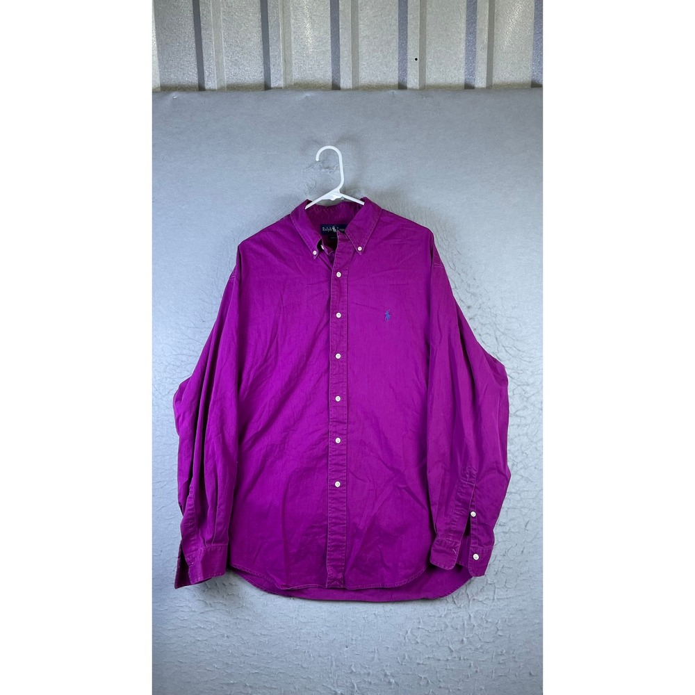Ralph Lauren Button Down Shirt Mens L Purple Excellent Cotton Twill Long Sleeve